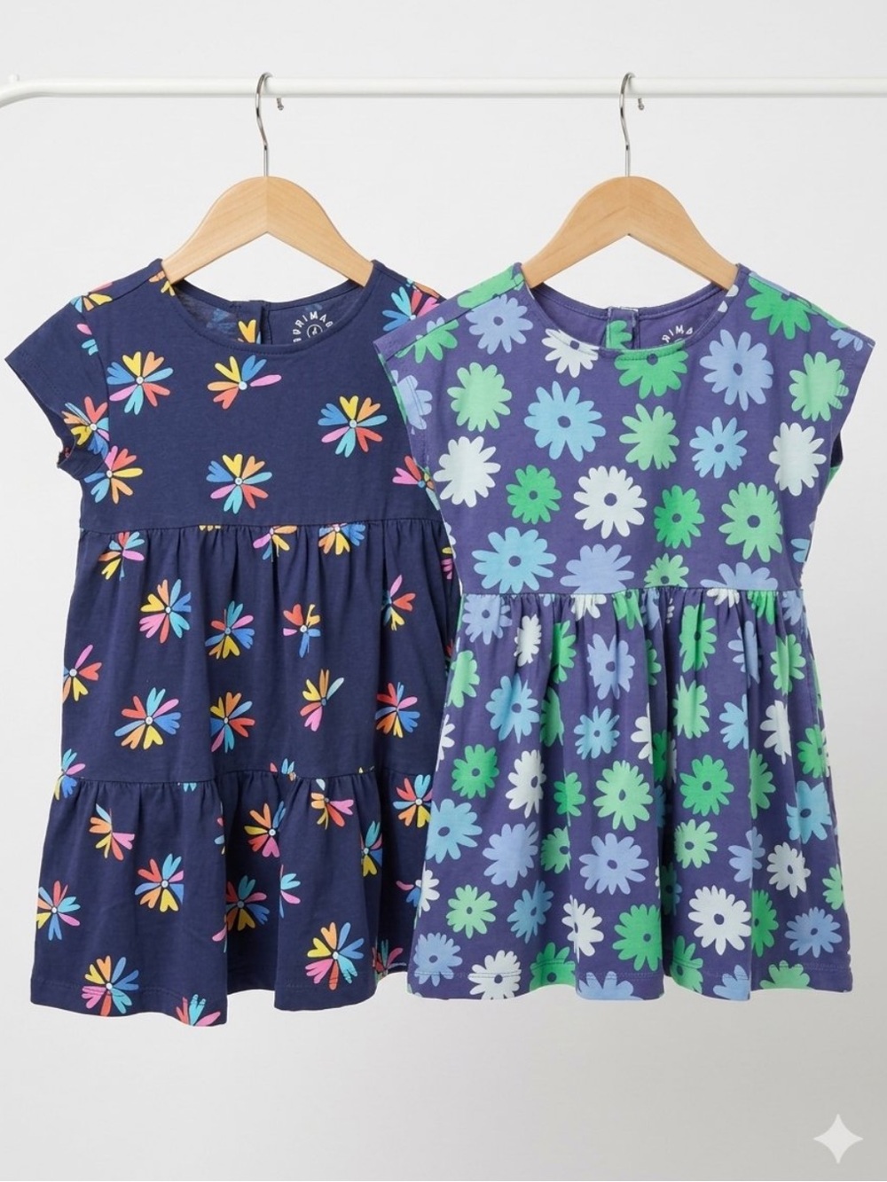 Primary girls size 4 toddler dresses floral blue green pattern cotton pockets